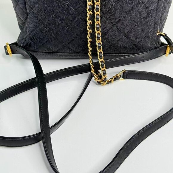 Chanel Black Caviar Filigree Backpack with Gold Accents & Quilted Design - Picture 8 of 9